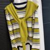 Shawl Striped Crew Neck Bottom Shirt Long Sleeve Sweater Comfortable Pullover Autumn and Winter Skinny Knitted Sweater
