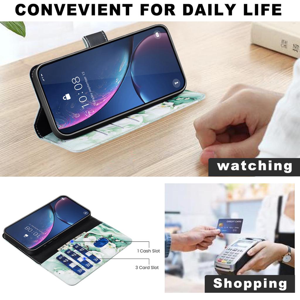 Kožené pouzdro pro řadu iPhone s malovaným PU ochranným flipovým krytem s držákem na karty, magnetickým zavíráním a stojánkem Pro iPhone 16 15 14 13