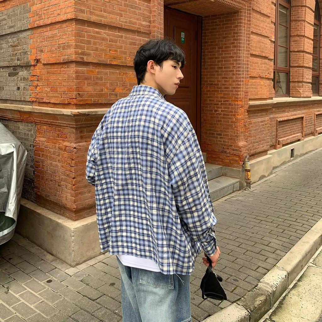 Autumn Cotton Plaid Long-Sleeved Shirt Men's and Women's Neutral Loose Casual Shirt Trendy Ins Couple Coat Top