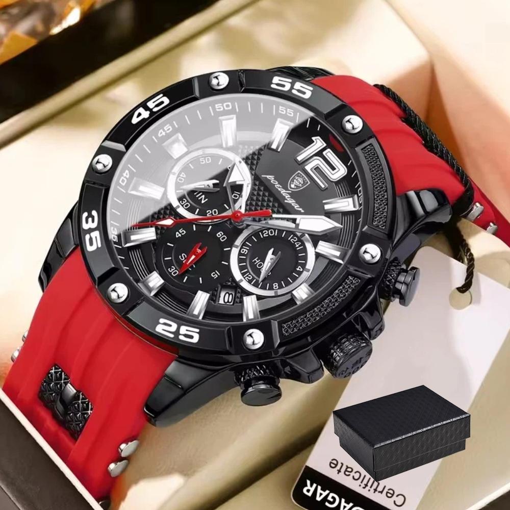 POEDAGAR Orologio da Polso da Uomo di Lusso Cronografo Sportivo Cinturino in Silicone Orologi Impermeabile Luminoso Data Orologio al Quarzo Moda