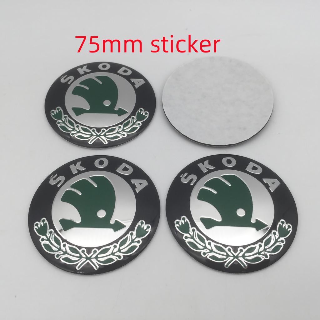 NADH5 4pcs 3D 56mm 60mm 65mm 70mm 75mm For Skoda Car Emblem Wheel Hub Center Cap Badge Covers Sticker Decals Styling Accessories