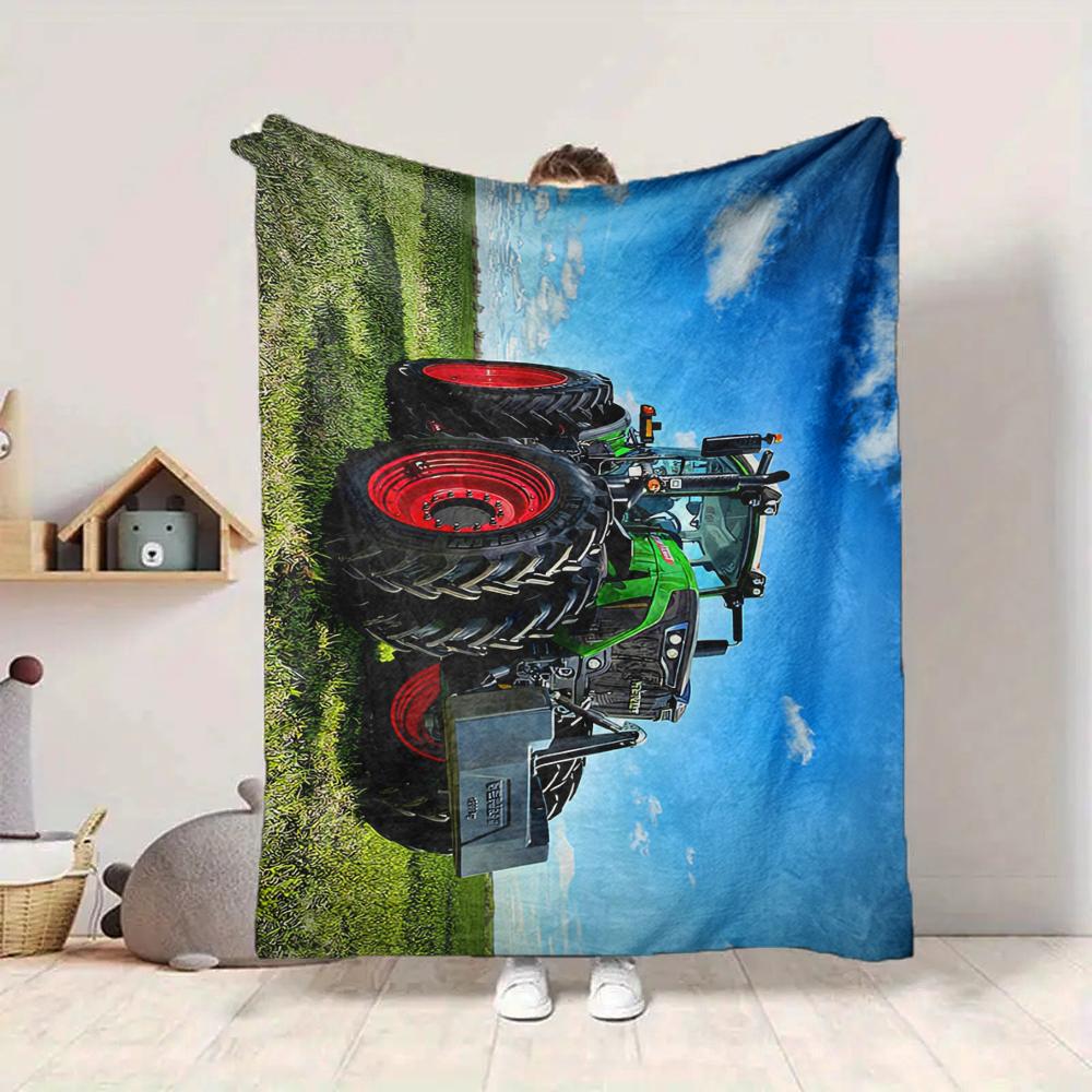 1Pc Tractor Field Blanket Soft And Comfortable Casual Warm Camping Travel Christmas Halloween Xmas Gift M92814