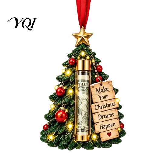 Hanging Money Gift Container Christmas Cash Holder Ornament for Holiday Tree Decorations, Transparent Acrylic Display Box with String Party Favors And