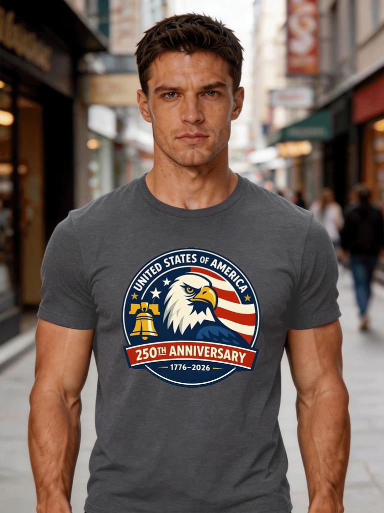 Unisex Rundhals-T-Shirt USA-Adler-Abzeichen Jubiläumsdruck Kurzarm Oversized Herren Täglich Lässig Weich Atmungsaktiv Basic Wear Oberteil