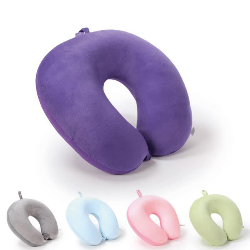 Pernă de gât în formă de U, culoare solidă: Pernă de călătorie portabilă cu particule de spumă pentru utilizare la birou, în mașină și în avion