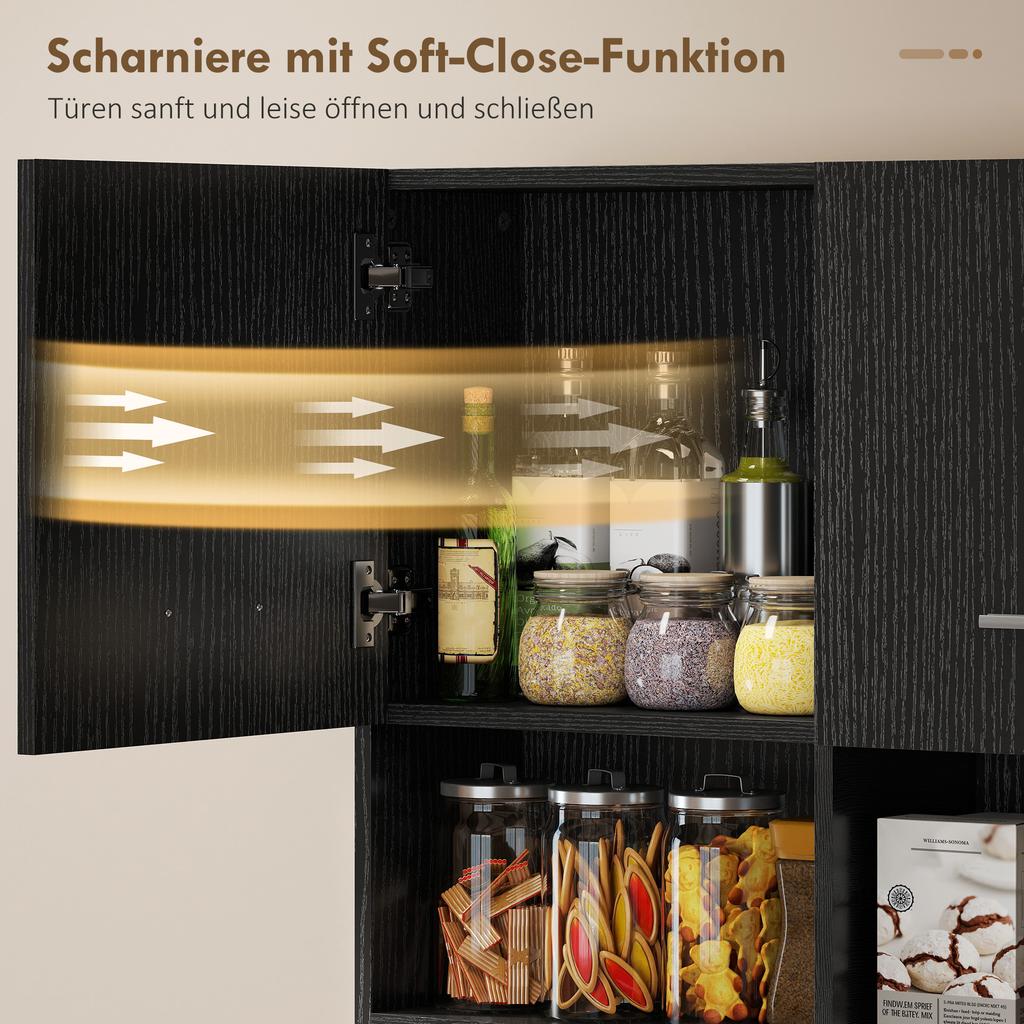 Mobile da cucina, Credenza con cassetto, Ante con chiusura ammortizzata, 80 x 35 x 180 cm, Nero