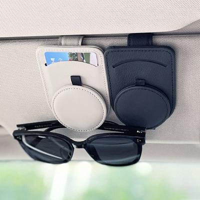 Sunglass Holder for Car Visor,Magnet Sunglasses Holder for car,Leather Car Sunglass Holder,Visor Sunglasses Clip with Storing Glasses Cards