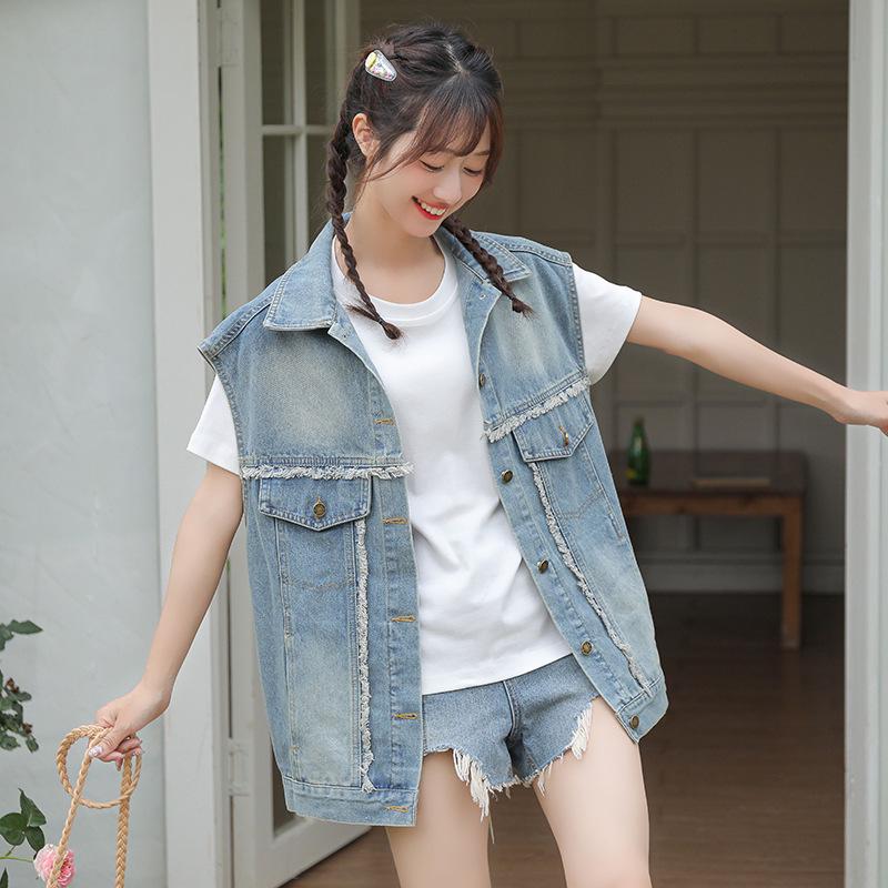 Women's 2026 Korean Style Blue Denim Vest - Loose, Sleeveless Fashion Layering Outerwear