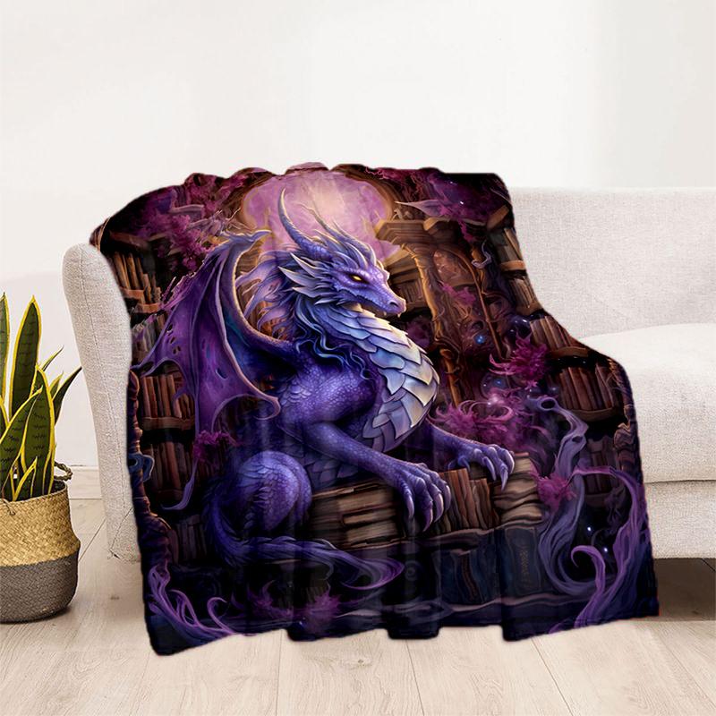 VIKAMA Fantasy Purple Dragon Library Cover Blanket Unique Graffiti Design Living Room Sofa Bedroom Decorative Cover Blanket