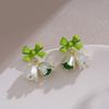 French Romantic Green Flower  Asymmetric Tassel Drop Earrings New Design Jewelry for Women's or Girl’s Sweet Ear Accessories
