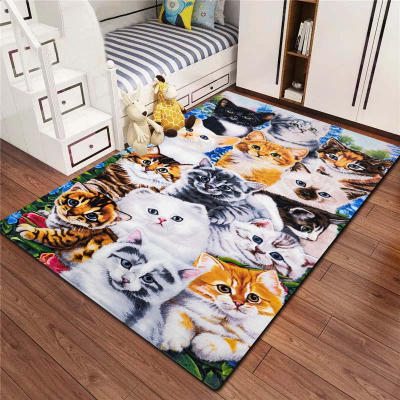 3D Cartoon Anime Cute Cat Customizable Flannel Carpet Living Room Bedroom Decoration Bathroom Kitchen Anti Slip Game Area Carpet