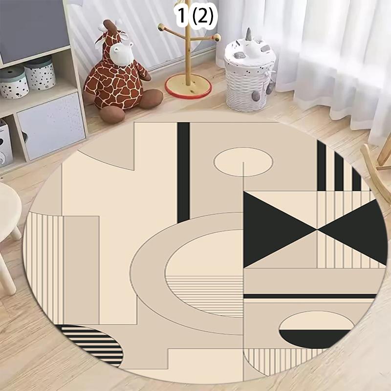 Round Area Rug with Artistic Geometric Color Block Patterns and Retro Abstract Lines for Living Room Bedroom and Home Decor