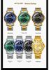 Binbang Men's Green Submariner Quartz Watch, Double Calendar, Steel Band, Business Waterproof.