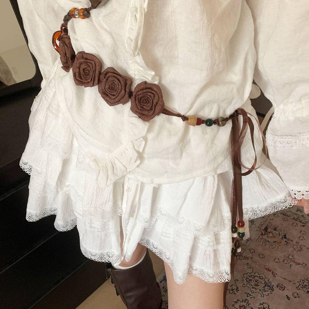 Hair Accessories Dress Waist Chain Rose Ethnic Style Bead Waist Belt  Daily