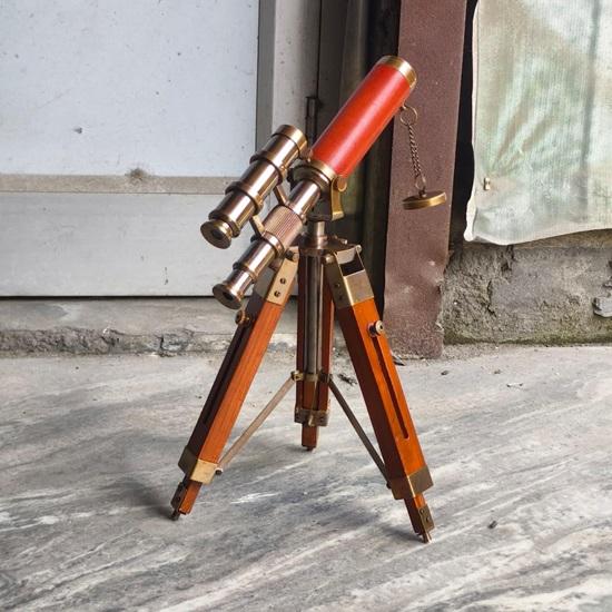 Brass Telescope with Wooden Tripod Maritime Desk Home Office Decor Showpiece Wedding Anniversary Christmas Gift 30.5 cm