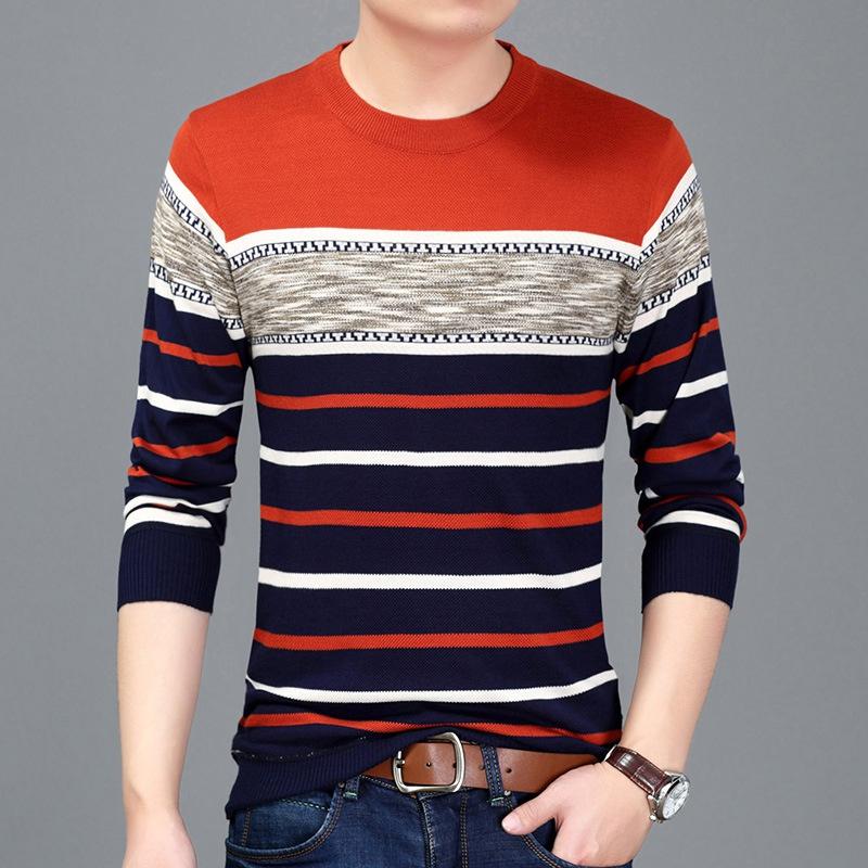 Maglione da Uomo Pullover a Maniche Lunghe Caldo Girocollo a Righe Pullover Camicia Morbida e Confortevole