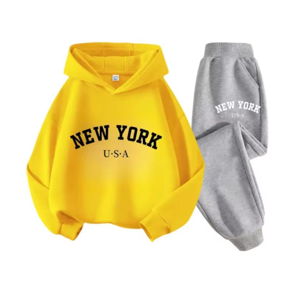 Children's Letter Print Boys and Girls Hooded Suit Autumn and Winter Long-sleeved Sweatshirt + Pants Sweatshirt Two-piece Set