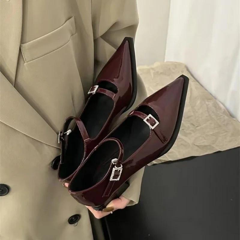

Женская обувь с острым носком на осень 2024 года, элегантные женские туфли на плоском каблуке, Мэри Джейн, повседневные лоферы, неглубокие балетки, обувь в стиле ретро 39 красный