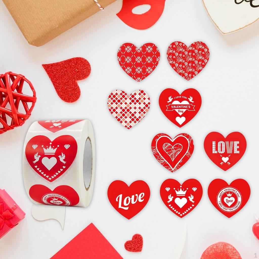 1 Roll Heart Shape Decorative Stickers Valentine's Day Decor Gift Card Tags Birthdays Sealing Labels