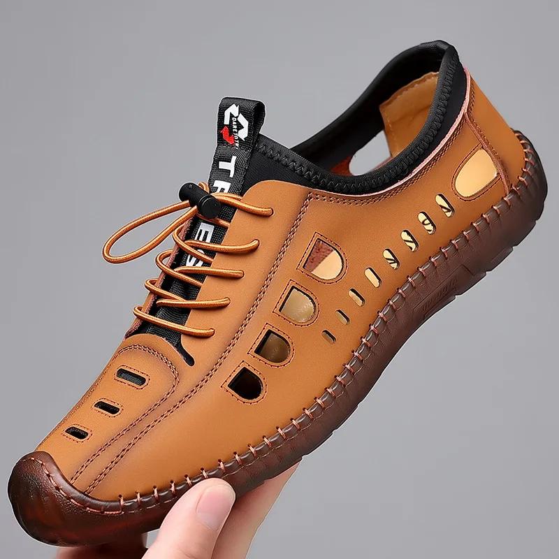 2024 Summer Men Sandal Hollow Casual Sneakers Male Outdoor Non-slip Beach Sandals Slip-On Casual Shoes for Man Soft Flat Shoes