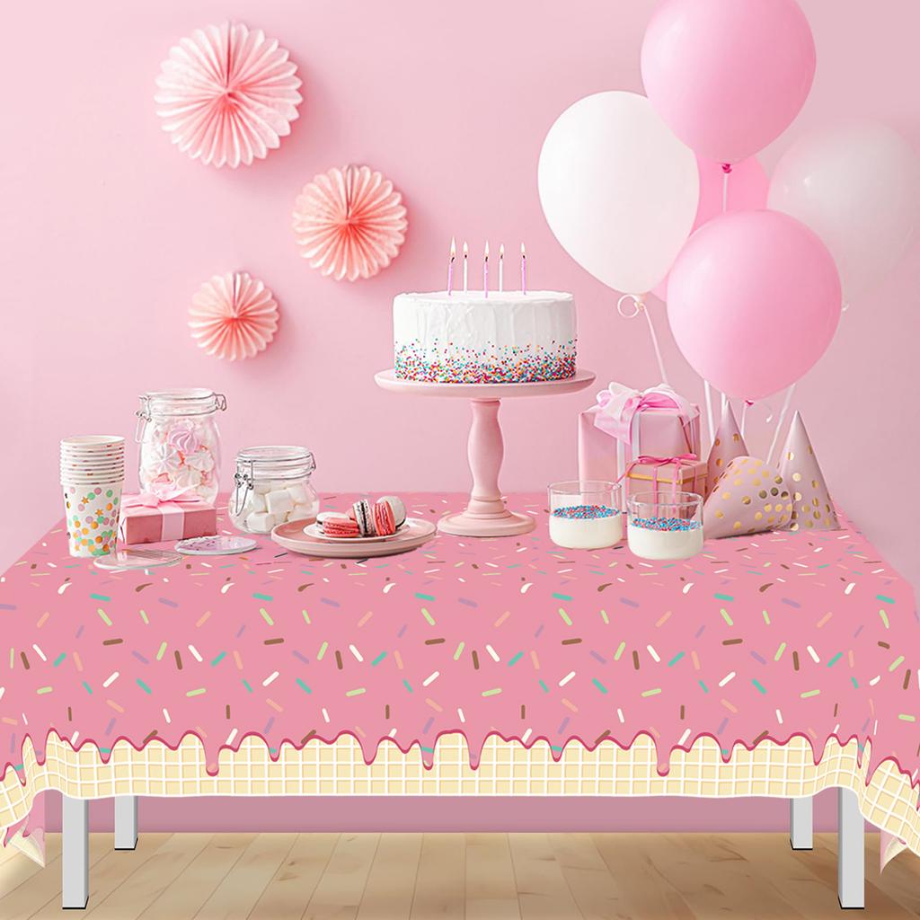 Pink Donut Disposable Tablecloth Doughnut Table Cover Girls 1st Birthday Party Decor Kids Wedding Birthday Supplies Baby Shower