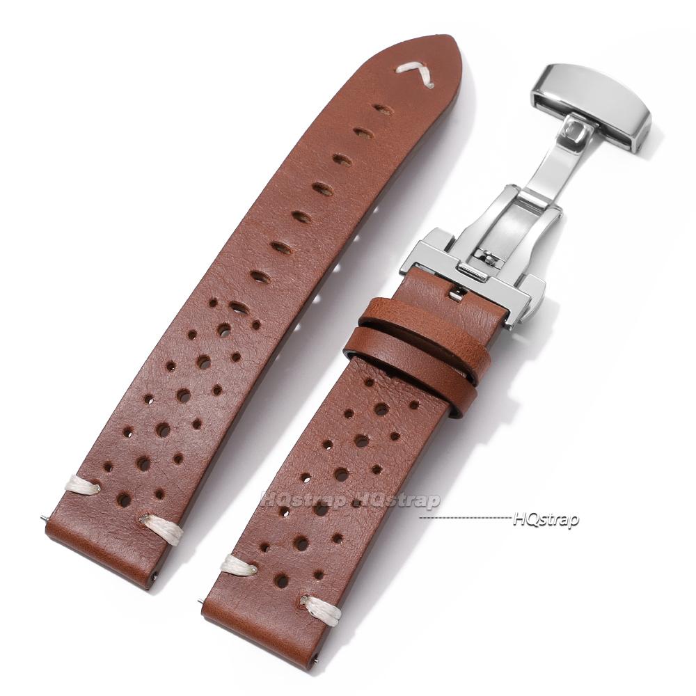 Handgefertigtes atmungsaktives Rindsleder Uhrenarmband 20mm 22mm Herren Damen Öl Wachs Echtes Lederarmband Schnellverschluss Schmetterlingsschließe Armband