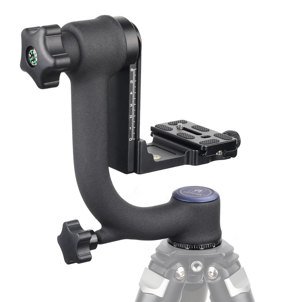 ARTCISE Aluminum Alloy Gimbal Quick Release Tripod Head for DSLR Cameras with Telephoto Large Head Suitable for Bird and Sports 10kg Load Capacity