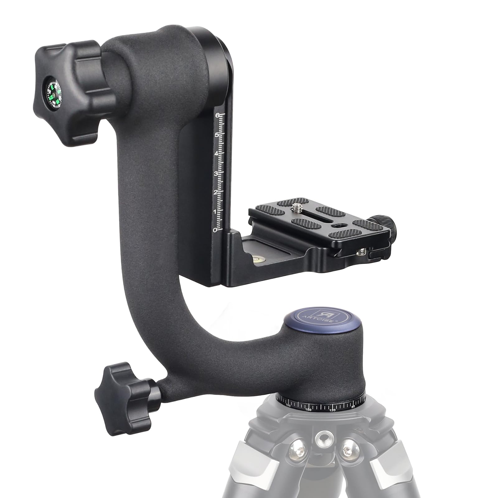 

ARTCISE Aluminum Alloy Gimbal Quick Release Tripod Head for DSLR Cameras with Telephoto Large Head Suitable for Bird and Sports 10kg Load Capacity