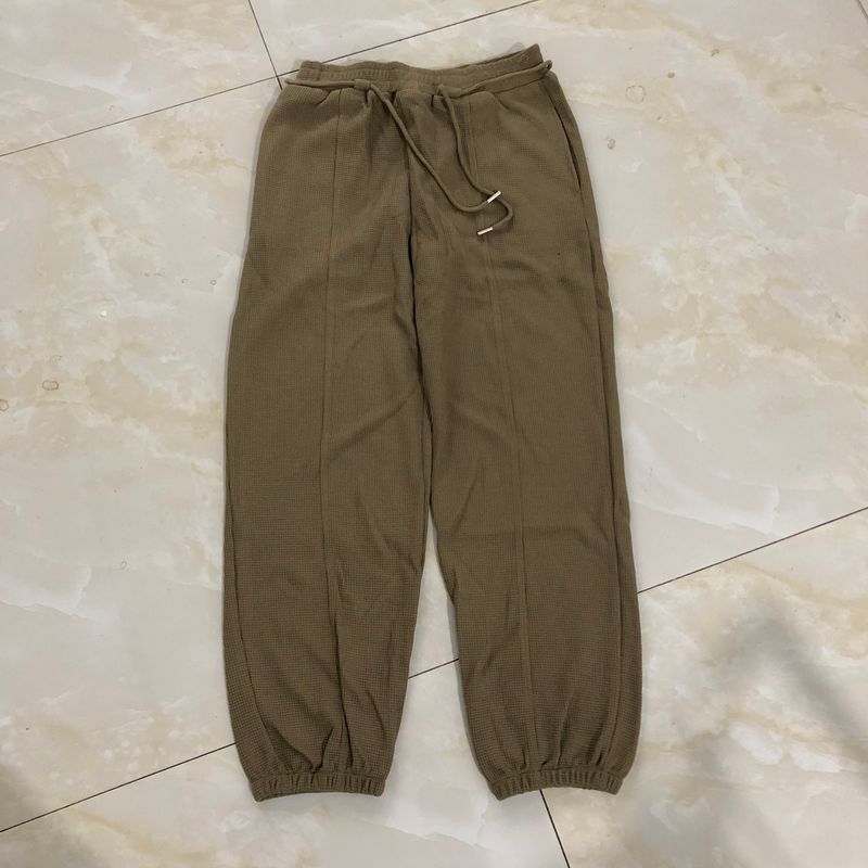 

Waffle Cotton Casual Pants Spring and Autumn New Women clothes Simple and Versatile Elastic High Waist Straight Drawstring Top Trousers 28779 Green B- 7-10-3 L