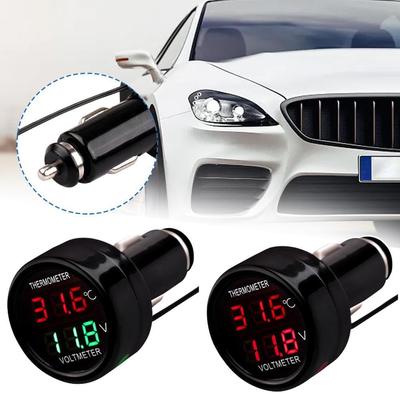 12V 24V Digital Voltmeter Thermometer Cigarette Lighter Style Battery Monitor For Measuring Voltage And Temperature Car Accessor