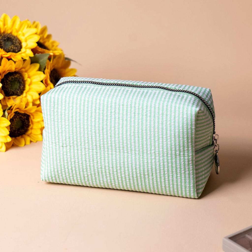 Striped Embroidery Makeup Bag Travel Cosmetic Organizer Waterproof Portable Toiletry Pouch For Women