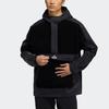 adidas Corduroy Hooded Sports Jacket with Half Zipper and Logo Patchwork Men Jackets Black HD0365