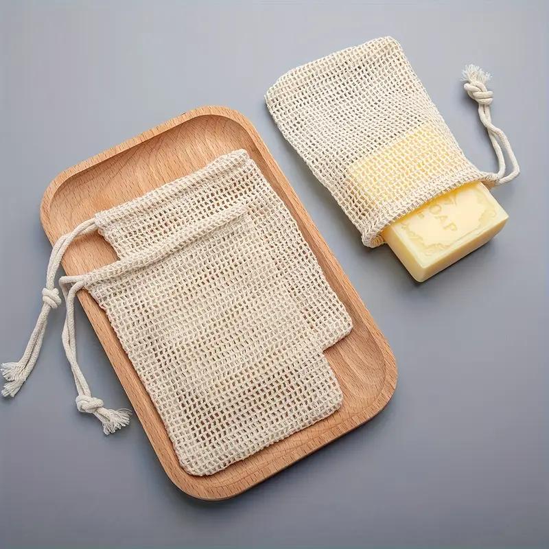1/3/5pcs Natural Cotton Linen Foaming Soap Bag Saver Net Mesh Massage Exfoliator Pouch Bathing Bubble Maker Cleaning Tool