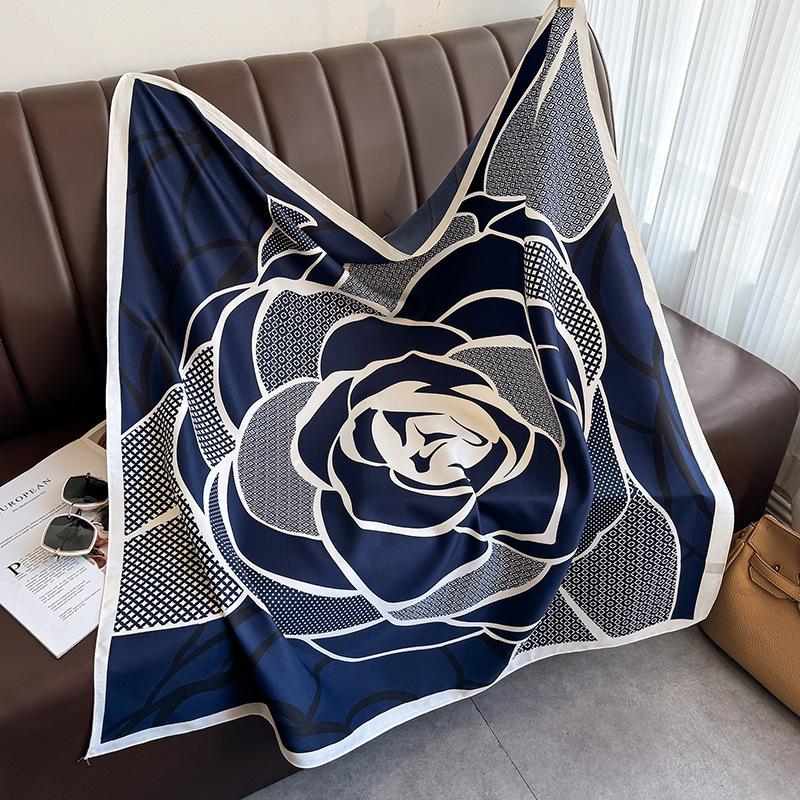 Korean Style Design Creative Floral Color-blocking Printed Scarf  Twill Square Scarf  Daily Matching Travel Photography Shawl