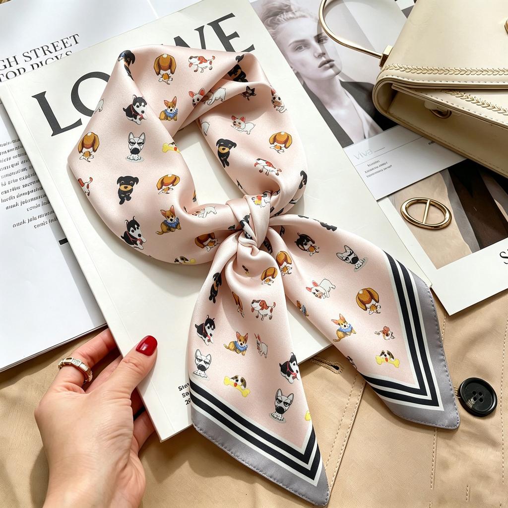 Autumn and winter Maillard cashew square scarf silk scarf women's shirt versatile neck small scarf tied hair decorative scarf