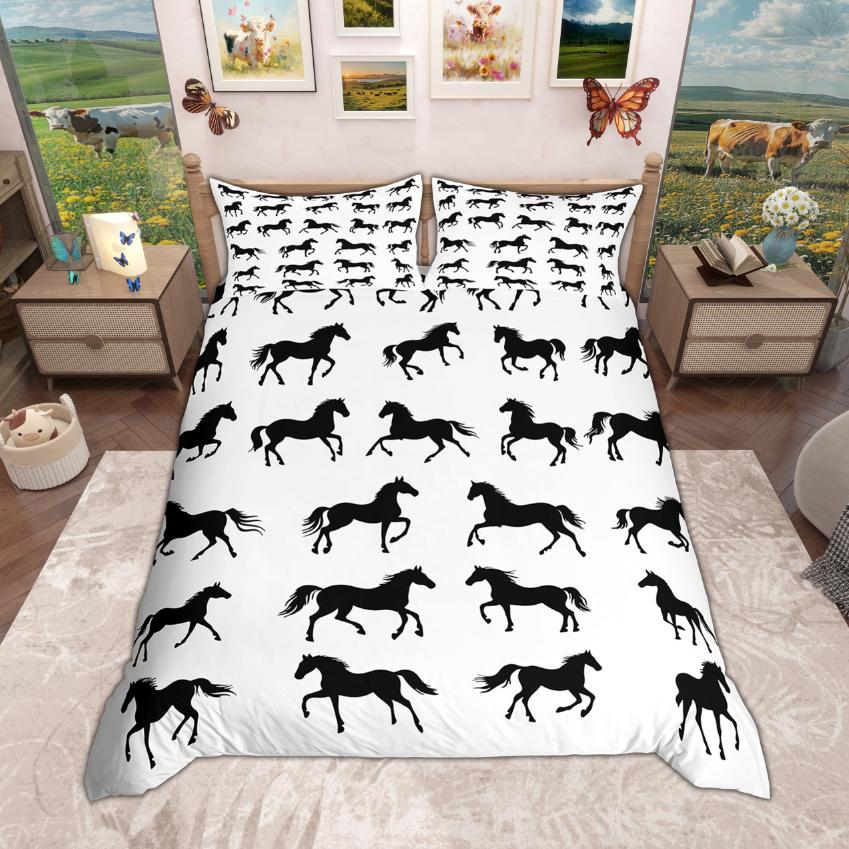 Homewish Farm Animal Duvet Cover Set 2Pcs/3Pcs Rooster Horse Highland Cow Bedding Rustic Farmhouse Quilt Cover Set