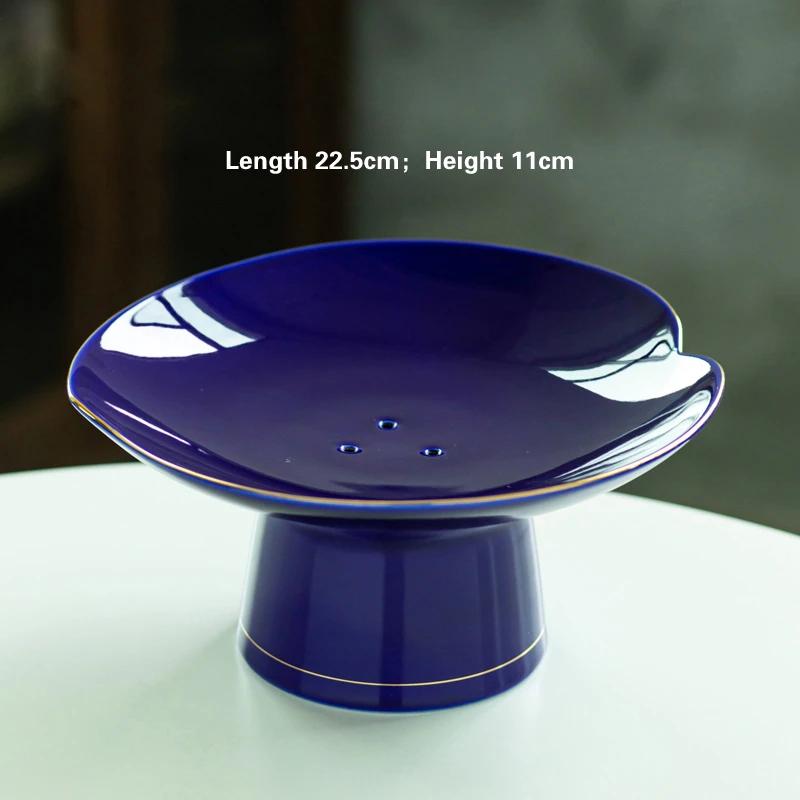 Living Room Household Snacks Tribute Plate Bowl Light Luxury Tea Table Blue and White Ceramic High Foot Tea Tray Fruit Plate