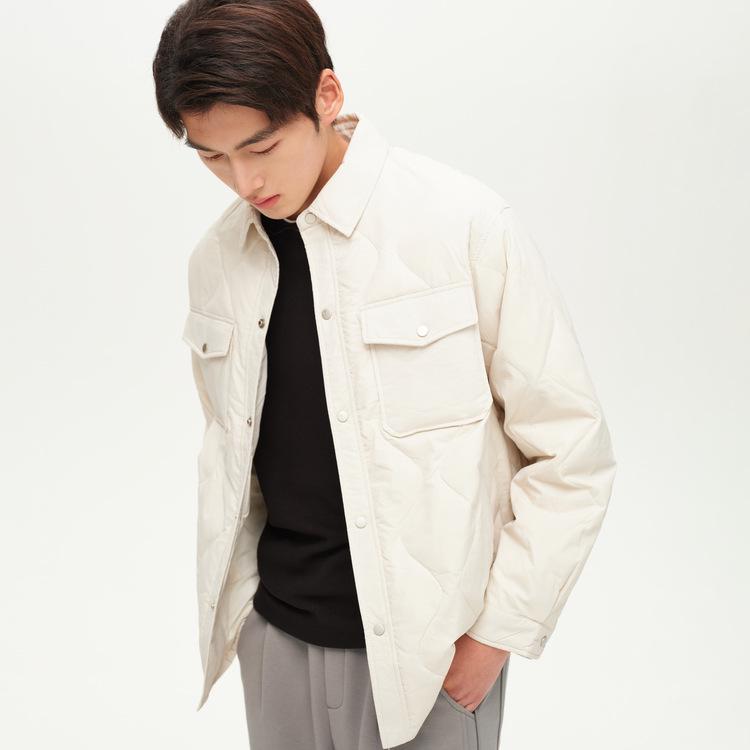 

Men s 2025 Winter White Gourd Pattern Down Jacket - Lightweight, Warm Lapel Outerwear 2XL брудно-білий