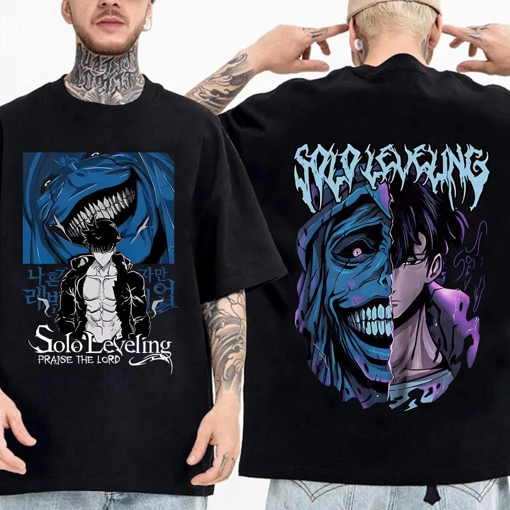 High Quality Soft Tshirt Japanese Anime Solo Leveling T Shirt Men Sung Jinwoo Cartoon Graphic Tees Harajuku Short Sleeve