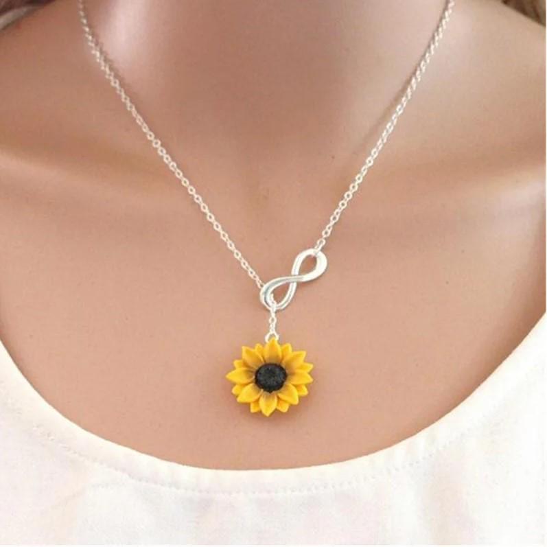 Eternal Love Sunflower Infinity Pendant Necklace