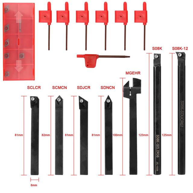 

21pcs 12mm 10mm 8mm Shank Lathe Turning Tool Holder Boring Bar Lathe Tools Lathe Cutter Metal Turning Rod Holders and Inserts