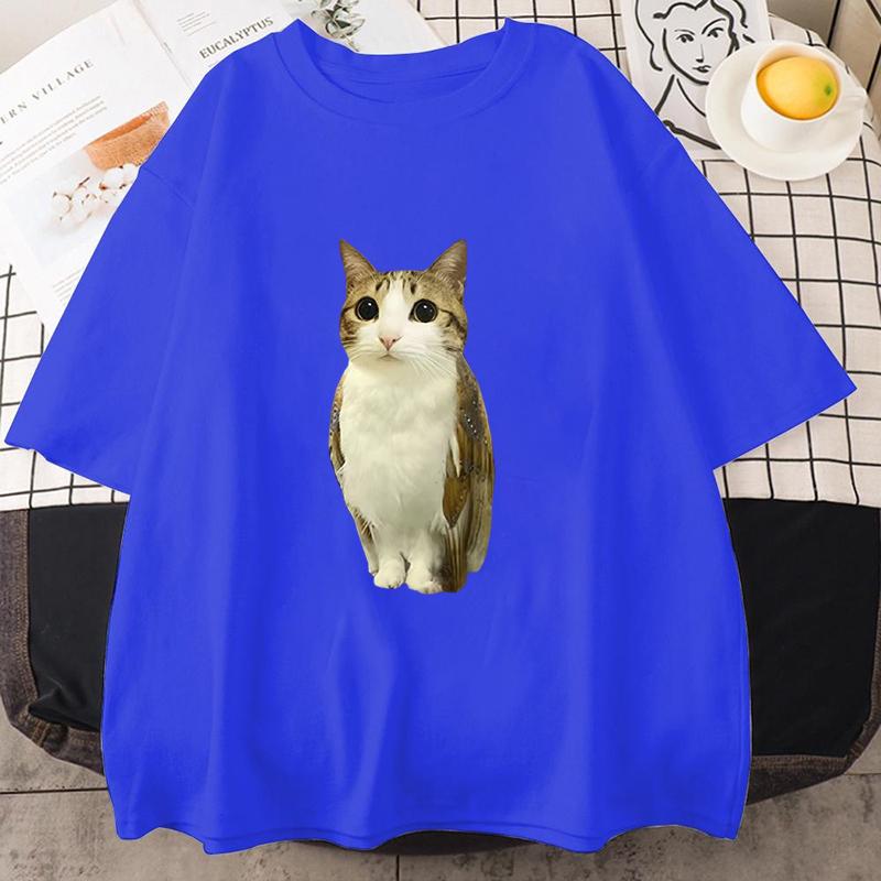 Cat Owl Funny Meowl Meme Brainrot Graphic T-shirts Men's Women Clothing Short Sleeves T-shirt Cotton Oversized T Shirts