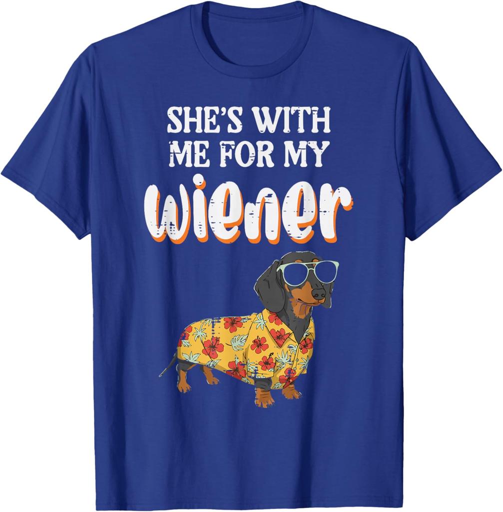 Funny Dachshund Wiener Dog Hawaiian Shirt Graphic Tee Casual Men TShirt