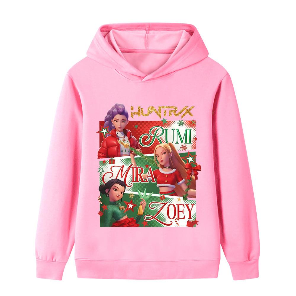 B1264 Kids Boys Girls Christmas New Year Kpop Rumi Zoey Mira Print Long Sleeves Hoodie