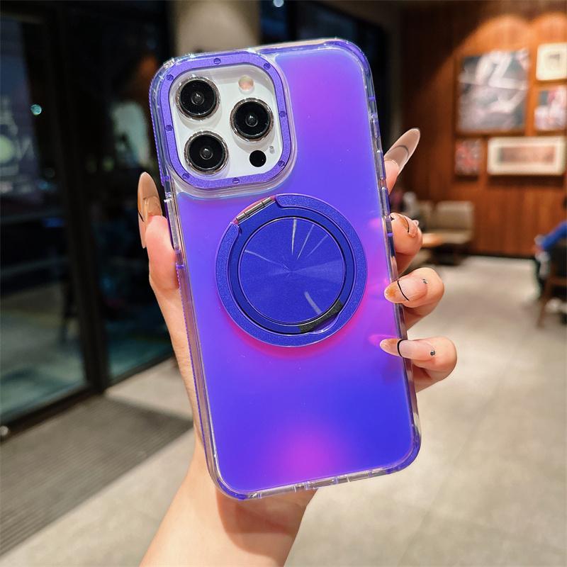 Color Changing Acrylic 360 Rotating Magnetic Stand Tpu Anti-fall Bumper Case for Iphone 15 14 13pro 11 12 14pro 15pro Max Clear Cover