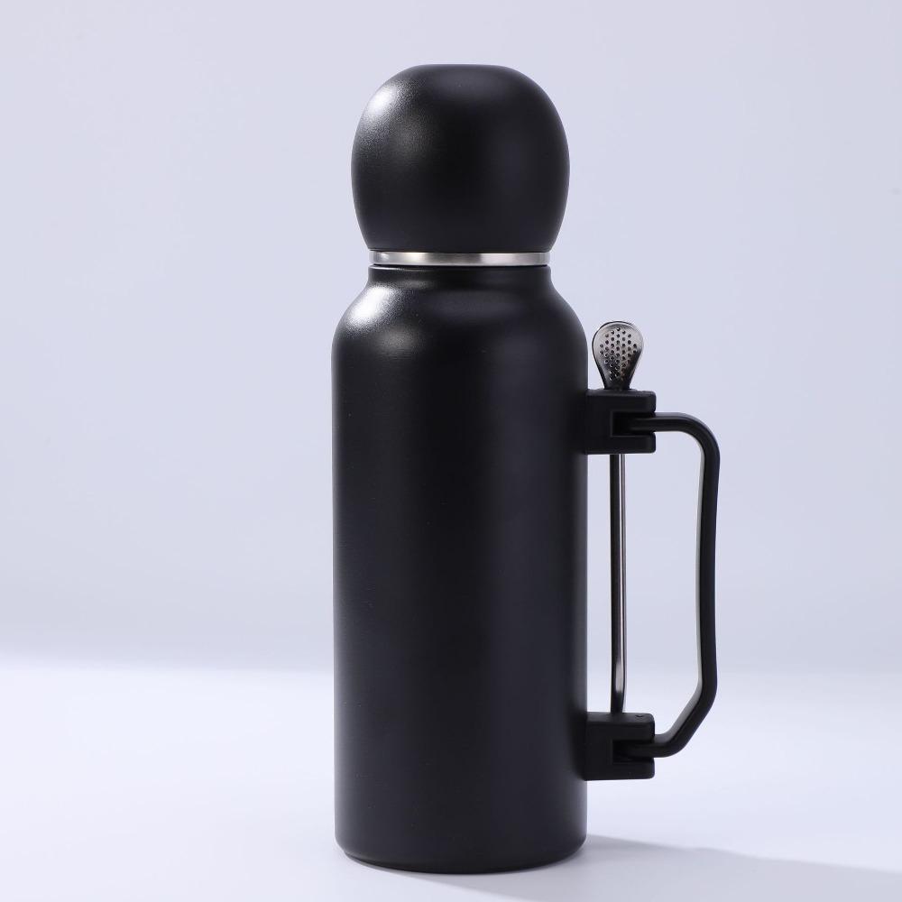 Portable Stainless Steel Insulated Bottle 1200ml Large Capacity Vacuum Flask with Straw Spoon Leak Proof Sports Water Bottle