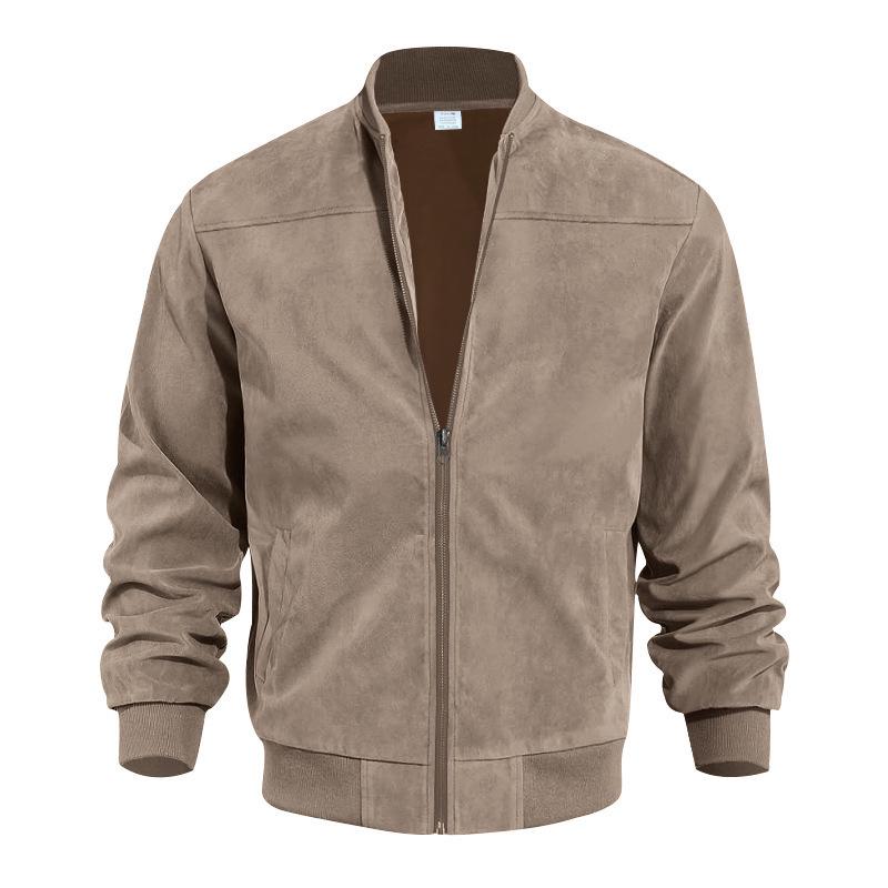Men's European Suede Stand Collar Zipper Jacket - Plus Size Autumn Casual Coat