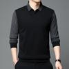 Spring And Autumn Men'S Fake Two-Piece Long-Sleeve T-Shirt, Men'S Business Casual Middle-Aged Striped Polo Shirt Base Layer Top, Men'S Wear