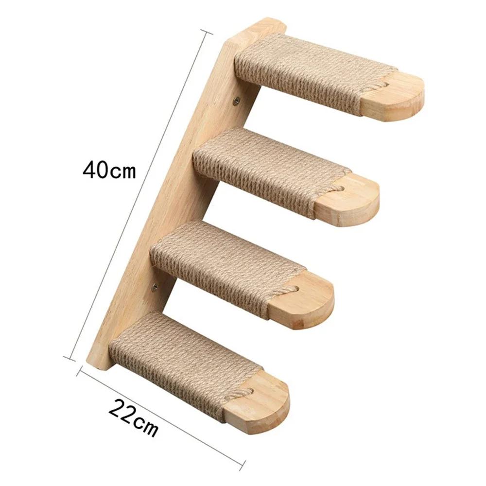 Wall-mounted cat scratching post Space-saving wooden hammock Pet activity and rest set