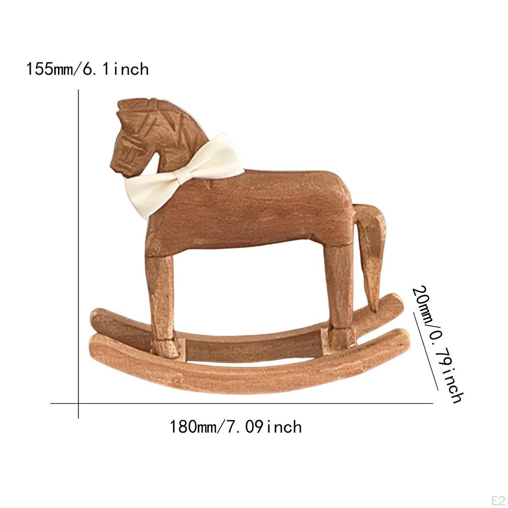 Rocking Horse Ornament Carved Wooden Figurine Housewarming Table Centerpiece Office Retro